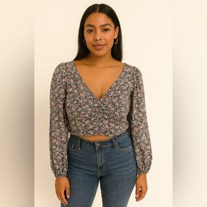 Floral long sleeved crop blouse top